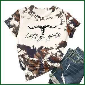 Western Cowgirl Graphic Tee Vintage Bleached Cotton Blend Relaxed Fit